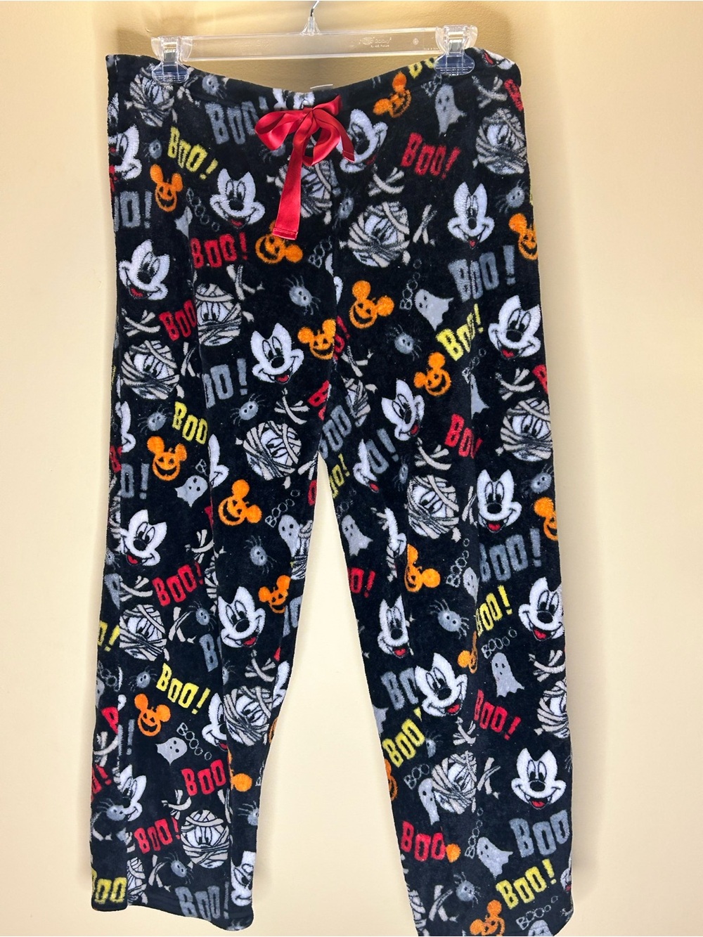 Disney Black Halloween Mickey Fleece Pajama Bottoms with Red Drawstring